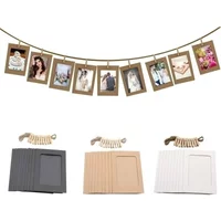10PCS/Lot DIY Photo Frame Album Wooden Clip Kraft Paper Picture Holder for Wedding Baby Shower Birthday Party