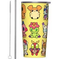 Digimons Cartoon Tumbler Vacuum Insulated Palmon Tailmon Thermal Cup with Lid Straw Office Home Mugs Water Bottle, 20oz