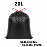 20L Black Drawstring Trash Bags 50x55cm 36Pcs for Home Kitchen Bathroom Car