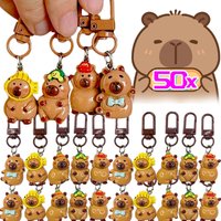 1/50Pcs Kawaii Cartoon Mini Capybara Keychains Charms Bright Animal Bag Earphone Keychain Cute Car Pendants Decoration Keyrings