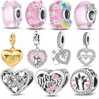 New 925 Silver Plate Pink Series Heart Charms Beads Fit Original Bracelets DIY Mother's Day Jewelry Gift for Mom Jewelry Making