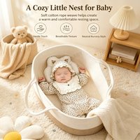 Portable Cotton Rope Baby Moses Basket, Breathable Woven Newborn Sleeping Bed with Handle, 2-in-1 Nursery Storage Organizer