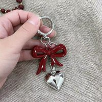 Cute Spring Buckle Red Love Key Chain Acrylic Fashion Bow Pendant Keychain Creative Bag Hanging Decoration Bag Accessories