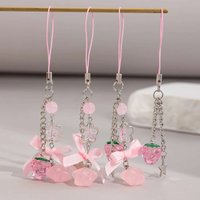 KunJoe Cute Pink Acrylic Star Strawberry Pendant Keyring Women Flower Bowknot Cartoon Keychain Backpack Decoration Y2K Jewelry
