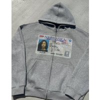 Y2K retro grey zip hoodies women card printed cardigan long sleeves personalized patterns new york street style street hooded