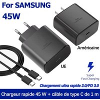 45W Fast Charging For Samsung USB C Charger PD Quick Charge 3.0 Wall Charge For Galaxy Plus USB Type C Cable Mobile Phone Charge