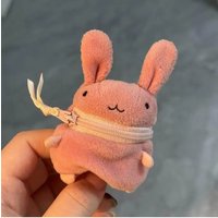 Mini Pink Fluffy Rabbit Coin Purse Keychain Cute Cartoon Storage Bag Headphone Case Gift Accessories