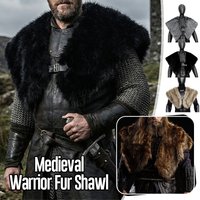 4 Colors Faux Fur Collar Cape Viking Warrior Medieval Winter Clothing Fur Shawl Warm Wrap Men Halloween Carnival Costume Cloak