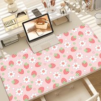 Strawberry Desk Mat Kawaii Mousepad Pink Cute milk sakura cherry blossom pattern Pastel aesthetic deskmat XXL gaming mouse pads