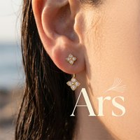 Ars Stainless Steel Four-leaf Clover Stud Earrings 18K Gold Plated Earrings Front Back Ear Jacket Dainty Zircon Dangle Earrings