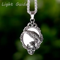 2024 NEW Gothic Stainless Steel Fashion Skull Head With Crow Pendant Necklace Men Women Mirror Charm Christmas Jewelry