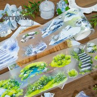 2m Green Lawn PET Washi Tape Stones Grass Transparent Roll Sticker Decorative Tape For Scrapbooking Journal Aesthetic Stationery