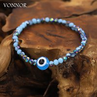 Multicolor Crystal Beaded Elastic Bracelets for Women Boho Jewelry Evil Eye Charm Bracelet Female Girl Gifts Wholesale