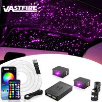 Kit plafond étoilé VASTFIRE Split, 300-1200 fibres 0.02/0.03 in 3.2/4.9/6.5 ft RGBW pour voiture, 1/2/4 têtes lumineuses, moteur 14W, câblage souple discret, contrôle par appli et télécommande pour
