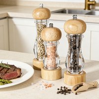 1PC-Pepper Grinder, Wooden Manual Transparent Pepper Grinder, Sichuan Pepper Powder, Sea Salt Grinder, Seasoning Bottle