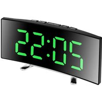 Horloge électronique incurvée créative, grand écran LED, batterie enfichable, réveil miroir à double usage, dédié à la chambre d'étudiant