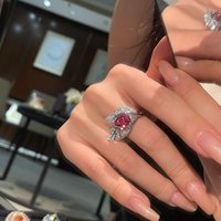 Classic Sparkling full Inlaid Diamonds Leaf rings for women Light Luxury high-quality Ruby Ring Adjustable Banquet Jewelry Gift