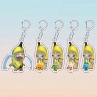 5/6/7 Pcs Happy Banana Cat Pendant Keychain Funny Cartoon Resin Keyring Keyholder Bag Keys Diy Accessories Student Gift A-