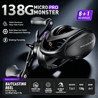Kingdom Micro Monster Pro Baitcasting-Angelrolle 138g 7,6:1 Übersetzungsverhältnis 4kg/6kg Max. Bremskraft Ultraleichte Carbon-Angelrolle