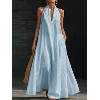 2026 Simple Fashion V Neck Sleeveless Loose Maxi Dress Women's Solid Pocket A-Line Long Dress Summer Casual Bohemian Beach Dress