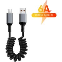 6A USB Fast Charging Cable Type C To Type C USB Spring Car Charger Cord 1m Mobile Phone Charger USB A to Type C Stretchable Wire
