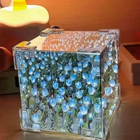 DIY Tulip Mirror Cube Lamp Simulation Flower Decorative Mirror Bedroom Table Lamp Handmade Craft Night Light Birthday Gift