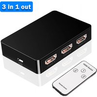 3x1 HDMI Switch 3 in 1 out 1080P HDMI Video Signal Switcher Selector Adapter with Remote Control for PC Laptop DVD TV Monitor