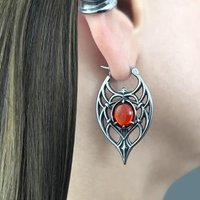 Vintage Gothic Style Synthetic Ruby Hollow Silvery Dangle Earrings Women's Elegant Delicate Banquet Festival Jewelry Accessories