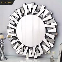 LUVODI Large round Wall Mirror with Silver Starburst Art Design for Living Dining Bed Meeting Bathroom Decorative