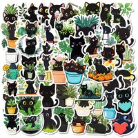 10/30/50pcs Cute Plant Black Cat Cartoon Stickers Waterproof Graffiti Phone Case Bike Kawaii Decoration Sticker Toys Gifts