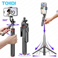 TOKQI Selfie Stick Extendable Auto Open Tripod Cellphone Holder for Phone Vlog 1/4'' Interface for Action Camera, Optional Light
