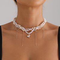 LATS Trend Wedding Party Jewelry Irregular Glass Crystal Necklaces for Women Elegant Tassels Heart Pendant Choker Fashion Gift