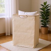 Cotton Linen Laundry Basket Foldable Storage Hamper with Waterproof Lined Wooden Handles for Bedroom Bathroom Laundry Room Home