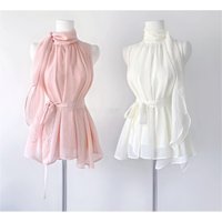 51STUDIO Sweet And Gentle Pink Neck Hanging Sleeveless Chiffon Top Two Ways to Wear Soft Style Four Colors Available Summer N...