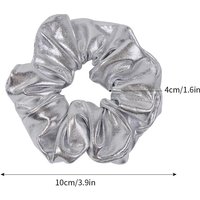 Y2K Metallic Silver Scrunchie – Medium Size Elastic Hair Tie, Sweet & Simple Hair Band for Women, Daily Hair Accessory