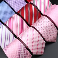 Jacquard Pink Striped Plaid Dots Red Necktie 7cm Polyester Narrow Tie Skinny Tuxedo Suit Shirt Gift Men Wedding Party Accessory