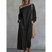 Asymmetrical One-Shoulder Dress Oversized Loose Straight Dress Linen Cotton Breathable Dress Casual Beach Vacation Dresses