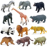 12pcs/set Wild Animals Toy Model Plastic Simulated Lion Giraffe Tiger Giraffe Panda Decoration Realistic Toys For Christmas Gift