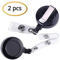 2pcs/set Black Plastic Retractable ID Tag Work Card Clip Badge Reel Pass Access Card Lanyard Belt Clips Office Employee Supplies