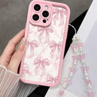 Korean Wrist Strap Case For iPhone 17 15 16 14 Pro Max Plus Cases Pink Bow For iPhone 13 11 12 XR 7 With Butterfly Lanyard Cover
