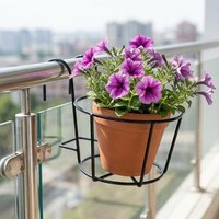 Heavy Duty Hanging Railing Planters Iron Flower Pot Holder Balcony Plant Basket Shelf for Indoor Outdoor Fence Garden Decor