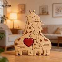 Personalized Wooden Giraffe Puzzle Heartwarming Keepsake Gift Home Décor Wedding Anniversary Gift Mother's Day Gift