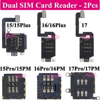2pcs Dual SIM Card Reader Flex Cable for iPhone 17 16 Plus 15 Pro Max 14 13 12 11 XR Inner Tray Slot Socket Adapter
