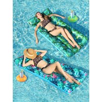 2 Pack Inflatable Pool Float Mat, Giant Pool Floats Adult Size with Headrest, Lake Float Raft Water Lounger