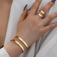2 pieces simple gold double-layer glossy bracelet bracelet silver opening adjustable ring set