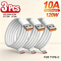 3Pcs 120W USB C Cable 10A Super Fast Charging Phone Charger Data Cord For Huawei Mate 60 50 Honor Xiaomi Samsung PD Quick Cable