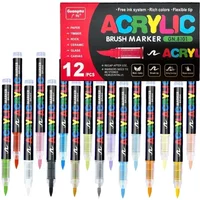 GUANGNA 240-12 Colors Acrylic Colors Markers Soft Direct Liquid Paint Marker Pen DIY Drawing for Stone Stationery Art Supplies