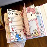 Anime Hello Kitty KT Cat Hollow Tassel Three-fold Notebook Full-color Inner Pages Cute Student Ledger Ins Style Cartoon Books