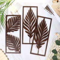 14in 3pcs 2D Rural-Style Wooden Leaf Wall Decoration with Bohemian Style Tropical Palm Design - Vintage indoor/outdoor hanging
