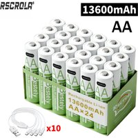 AliExpress Rscrola Latest Rechargeable 1.5V AA 13600mAh USB Lithium Battery , Fast Charging Li-ion AA Battery , 2000 Cycle with USB- C Port Cables